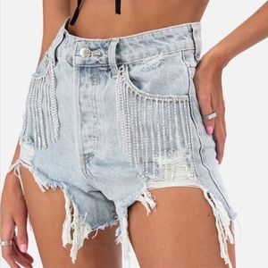 ADIKA denim rhinestone shorts
